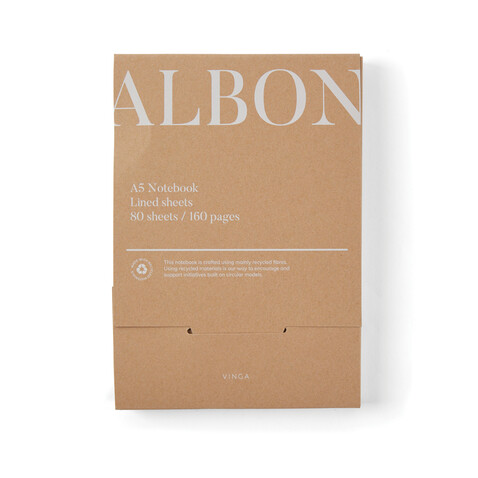 VINGA Albon A5-Notizbuch aus GRS recyceltem Filz grau bedrucken, Art.-Nr. V773012