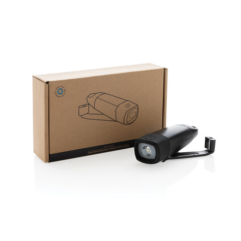 Lightwave USB-Taschenlampe mit Kurbel aus RCS rPlastik schwarz bedrucken, Art.-Nr. P513.621