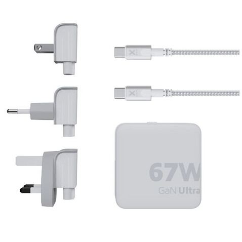 Xtorm XVC2067 GaN Ultra 67 W Reiseladegerät mit 100 W USB-C PD-Kabel, weiss bedrucken, Art.-Nr. 12439601