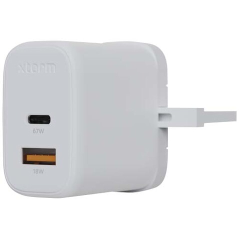 Xtorm XEC067G GaN² Ultra 67 W Wandladegerät mit UK-Stecker, weiss bedrucken, Art.-Nr. 12440701