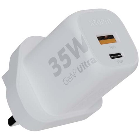 Xtorm XEC035 GaN² Ultra 35 W Wandladegerät mit UK-Stecker, weiss bedrucken, Art.-Nr. 12440801