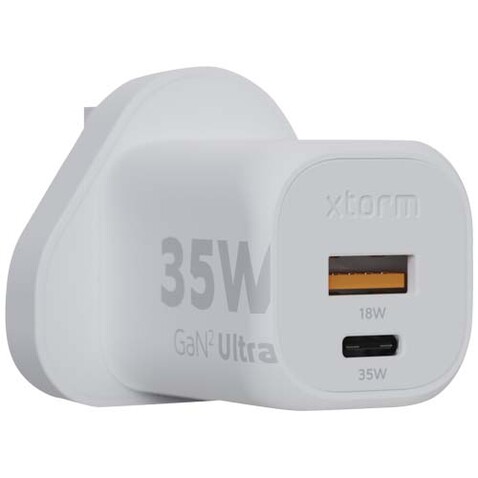 Xtorm XEC035 GaN² Ultra 35 W Wandladegerät mit UK-Stecker, weiss bedrucken, Art.-Nr. 12440801