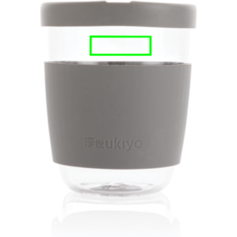 Ukiyo Borosilikatglas mit Silikondeckel &amp; Sleeve grau bedrucken, Art.-Nr. P432.702