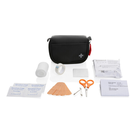 Kleines Erste-Hilfe-Set in RCS recycelter Nubuk-PU Tasche schwarz bedrucken, Art.-Nr. P265.401