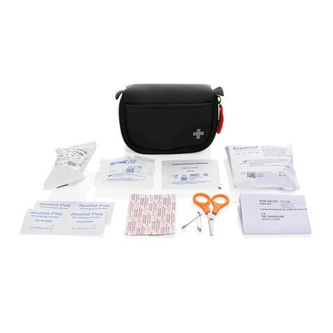 Kleines Erste-Hilfe-Set in RCS recycelter Nubuk-PU Tasche schwarz bedrucken, Art.-Nr. P265.401