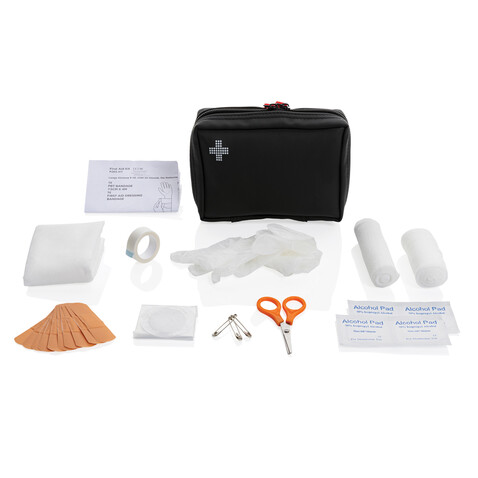 Erste-Hilfe-Set in RCS recycelter Nubuk-PU Tasche schwarz bedrucken, Art.-Nr. P265.411