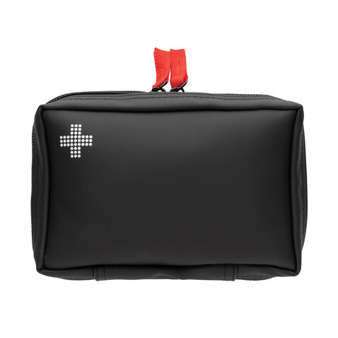 Erste-Hilfe-Set in RCS recycelter Nubuk-PU Tasche schwarz bedrucken, Art.-Nr. P265.411