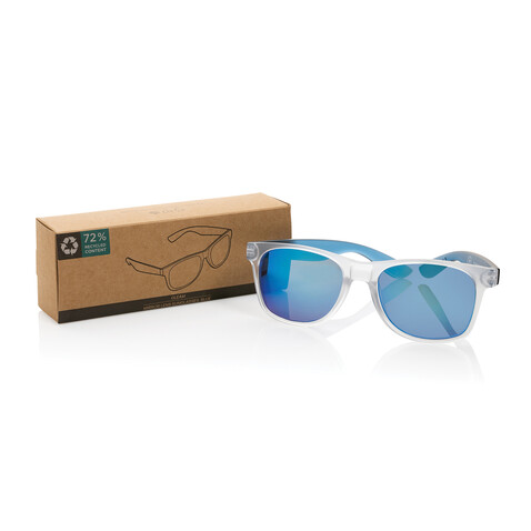 Gleam Sonnenbrille aus RCS rec. PC mit verspiegelten Gläsern blau, weiß bedrucken, Art.-Nr. P453.8705