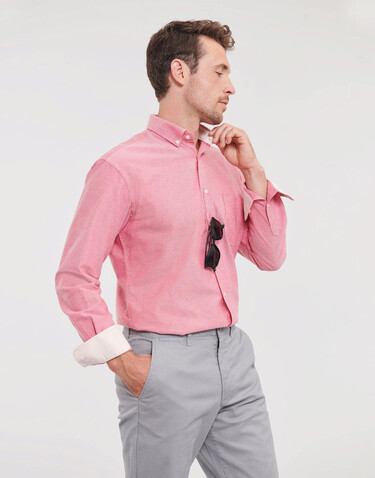 Russell Europe Men`s LS Tailored Washed Oxford Shirt, Oxford Navy/Oxford Blue, S bedrucken, Art.-Nr. 020002583