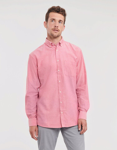 Russell Europe Men`s LS Tailored Washed Oxford Shirt, Oxford Red/Cream, XL bedrucken, Art.-Nr. 020004546