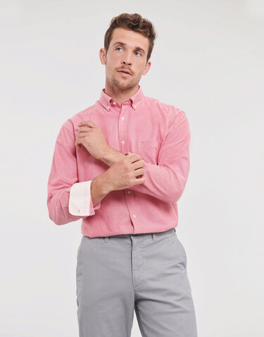 Russell Europe Men`s LS Tailored Washed Oxford Shirt, Oxford Red/Cream, XL bedrucken, Art.-Nr. 020004546