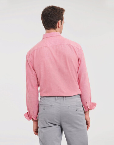 Russell Europe Men`s LS Tailored Washed Oxford Shirt, Oxford Red/Cream, S bedrucken, Art.-Nr. 020004543