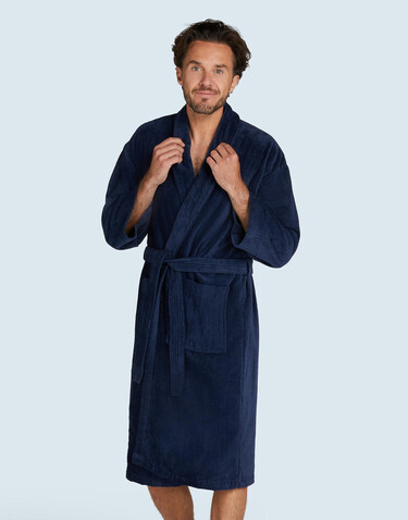 SG ACCESSORIES - TOWELS Como Velours Bath Robe, Navy, M bedrucken, Art.-Nr. 025642004