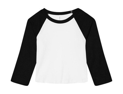 Bella Women`s Micro Rib 3/4 Raglan Baby Tee, White/Black, L bedrucken, Art.-Nr. 028060565