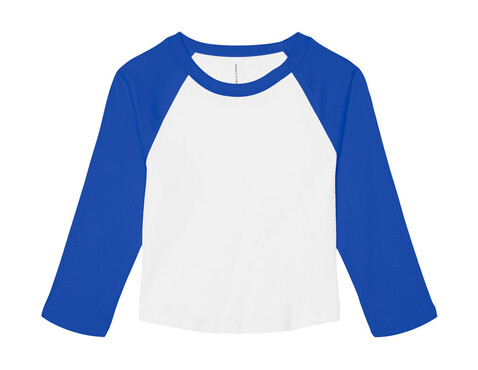 Bella Women`s Micro Rib 3/4 Raglan Baby Tee, White/True Royal, 2XL bedrucken, Art.-Nr. 028060627