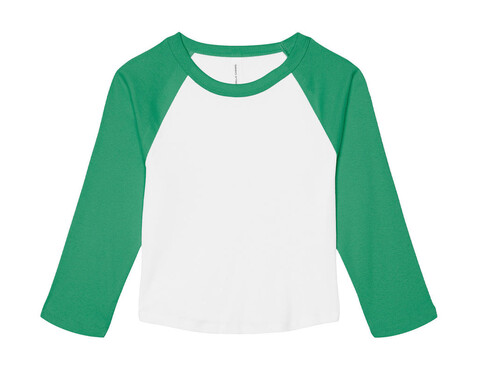 Bella Women`s Micro Rib 3/4 Raglan Baby Tee, White/Kelly, 2XL bedrucken, Art.-Nr. 028060747