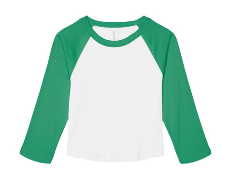 Bella Women`s Micro Rib 3/4 Raglan Baby Tee, White/Kelly, XS bedrucken, Art.-Nr. 028060742