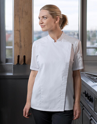 Karlowsky Short-Sleeve Ladies` Chef Jacket Modern-Look, Black, 50 bedrucken, Art.-Nr. 098671018
