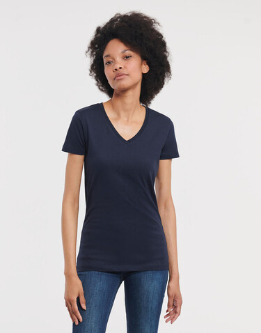 Russell Europe Ladies` Pure Organic V-Neck Tee, White, S bedrucken, Art.-Nr. 124000003