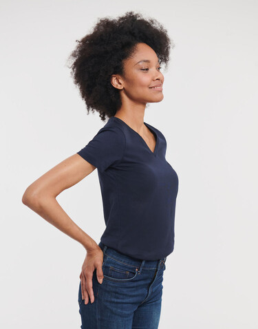 Russell Europe Ladies` Pure Organic V-Neck Tee, White, S bedrucken, Art.-Nr. 124000003