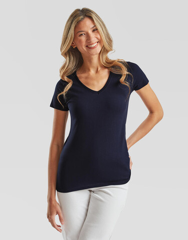 Fruit of the Loom Ladies` Valueweight V-Neck T, Deep Navy, 2XL bedrucken, Art.-Nr. 129012027