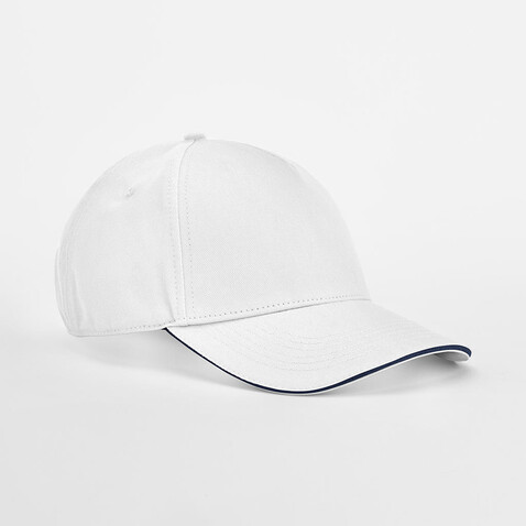 Beechfield EarthAware® Clas. Org. Cotton 5 Panel Sandwich P., White/French Navy, One Size bedrucken, Art.-Nr. 131690530