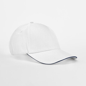 Beechfield EarthAware® Clas. Org. Cotton 5 Panel Sandwich P., White/French Navy, One Size bedrucken, Art.-Nr. 131690530