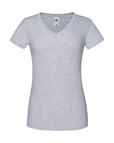 Fruit of the Loom Ladies` Iconic 150 V Neck T, Heather Grey, M bedrucken, Art.-Nr. 146011234