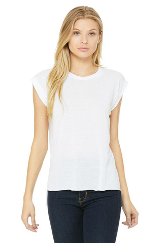 Bella Women`s Flowy Muscle Tee Rolled Cuff, White, M bedrucken, Art.-Nr. 171060004
