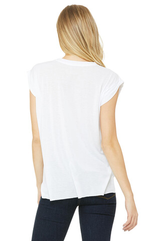 Bella Women`s Flowy Muscle Tee Rolled Cuff, White, M bedrucken, Art.-Nr. 171060004