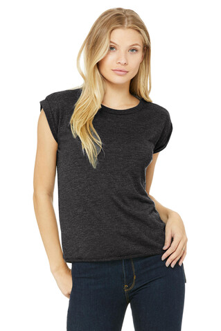 Bella Women`s Flowy Muscle Tee Rolled Cuff, White, M bedrucken, Art.-Nr. 171060004