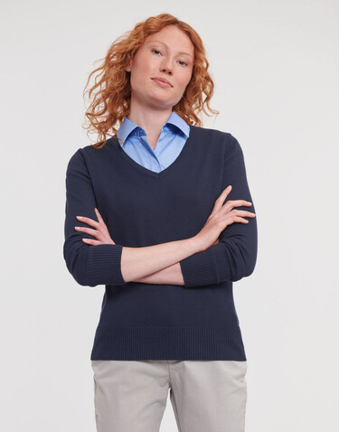 Russell Europe Ladies’ V-Neck Knitted Pullover, French Navy, XL bedrucken, Art.-Nr. 219002016