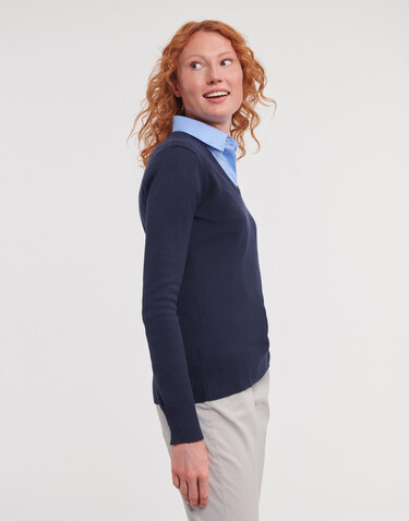 Russell Europe Ladies’ V-Neck Knitted Pullover, Black, S bedrucken, Art.-Nr. 219001013
