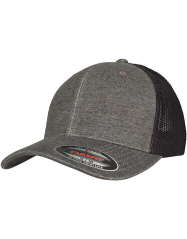 Flexfit Retro Trucker Melange Cap, Khaki/Black Mesh, S/M bedrucken, Art.-Nr. 343687511