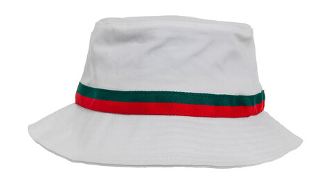 Flexfit Stripe Bucket Hat, White/Firered/Green, One Size bedrucken, Art.-Nr. 393680840