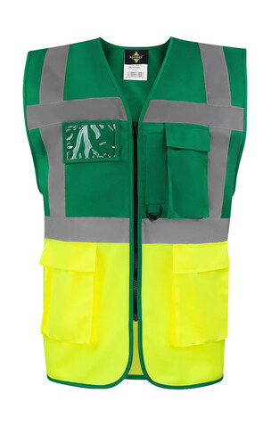 Korntex Executive Safety Vest Hamburg, Paramedic Green/Yellow, S bedrucken, Art.-Nr. 403135562
