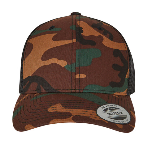 Flexfit Retro Trucker Camo, Camo/Black, One Size bedrucken, Art.-Nr. 632687580