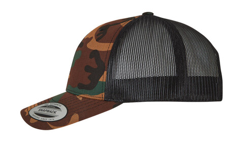 Flexfit Retro Trucker Camo, Camo/Black, One Size bedrucken, Art.-Nr. 632687580