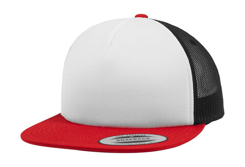 Flexfit Foam Trucker with White Front, Red/White/Black, One Size bedrucken, Art.-Nr. 652684810