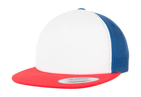 Flexfit Foam Trucker with White Front, Red/White/Royal, One Size bedrucken, Art.-Nr. 652684830