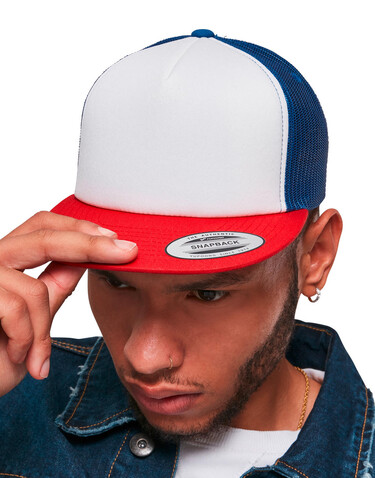 Flexfit Foam Trucker with White Front, Red/White/Black, One Size bedrucken, Art.-Nr. 652684810