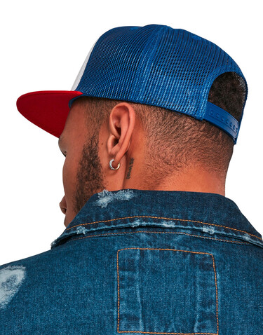 Flexfit Foam Trucker with White Front, Navy/White/Navy, One Size bedrucken, Art.-Nr. 652682800