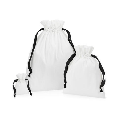 Westford Mill Cotton Gift Bag with Ribbon Drawstring, Soft White/Black, L bedrucken, Art.-Nr. 921280735