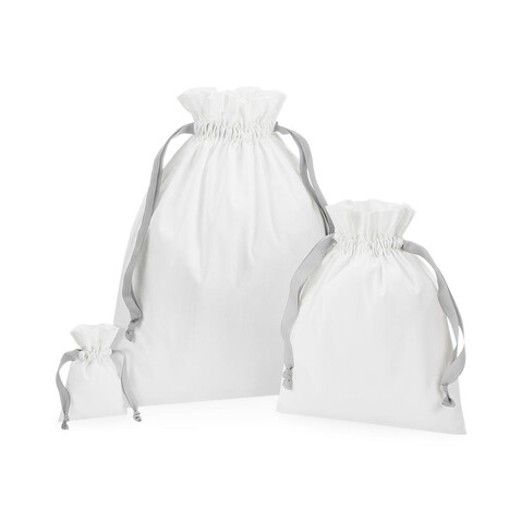 Westford Mill Cotton Gift Bag with Ribbon Drawstring, Soft White/Light Grey, M bedrucken, Art.-Nr. 921280784