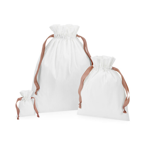 Westford Mill Cotton Gift Bag with Ribbon Drawstring, Soft White/Rose Gold, L bedrucken, Art.-Nr. 921280795