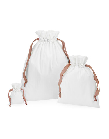 Westford Mill Cotton Gift Bag with Ribbon Drawstring, Soft White/Light Grey, S bedrucken, Art.-Nr. 921280783