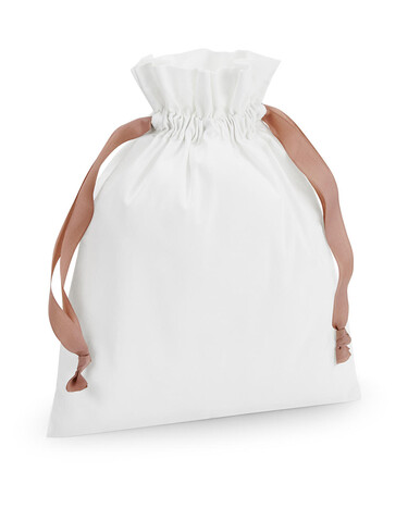 Westford Mill Cotton Gift Bag with Ribbon Drawstring, Soft White/Light Grey, M bedrucken, Art.-Nr. 921280784