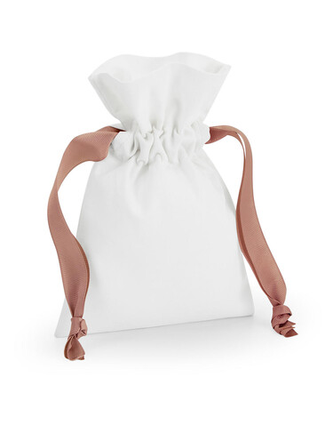 Westford Mill Cotton Gift Bag with Ribbon Drawstring, Soft White/Black, S bedrucken, Art.-Nr. 921280733