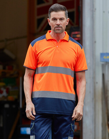 Yoko Fluo 2-Tone Polo, Fluo Orange/Navy, S bedrucken, Art.-Nr. 929774523