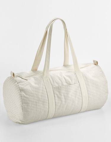 Westford Mill Striped Organic Cotton Barrel Bag, Grey Stripe, One Size bedrucken, Art.-Nr. 935281320